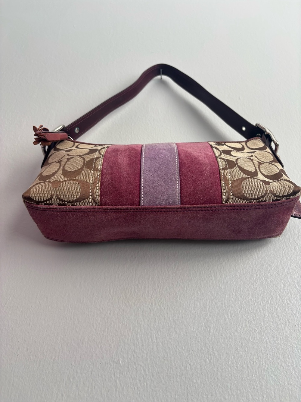 Coach Y2K Vintage Plum Stripe Signature Monogram Baguette Shoulder Bag - Picture 5 of 9